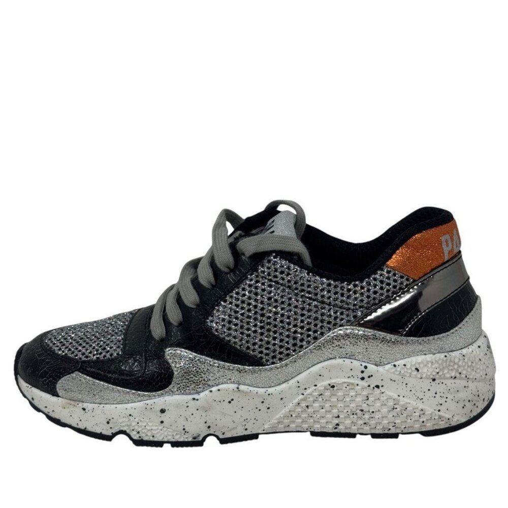 P448 Women’s Size 37 Black Silver Glitter Mesh Chunky Sneakers - Picture 7 of 14